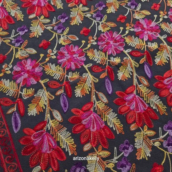 NWOT Cashmere Scarf With Chain Stitch Embroidery Colorful Woven - Picture 3 of 14